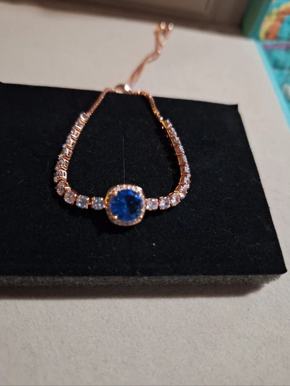 Rose Gold Tone CZ & Blue Topaz Bracelet
